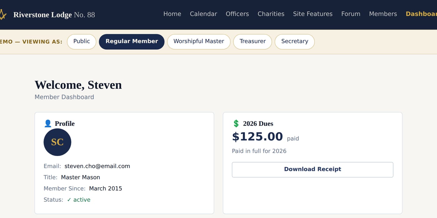 Lodge Member Portal interface